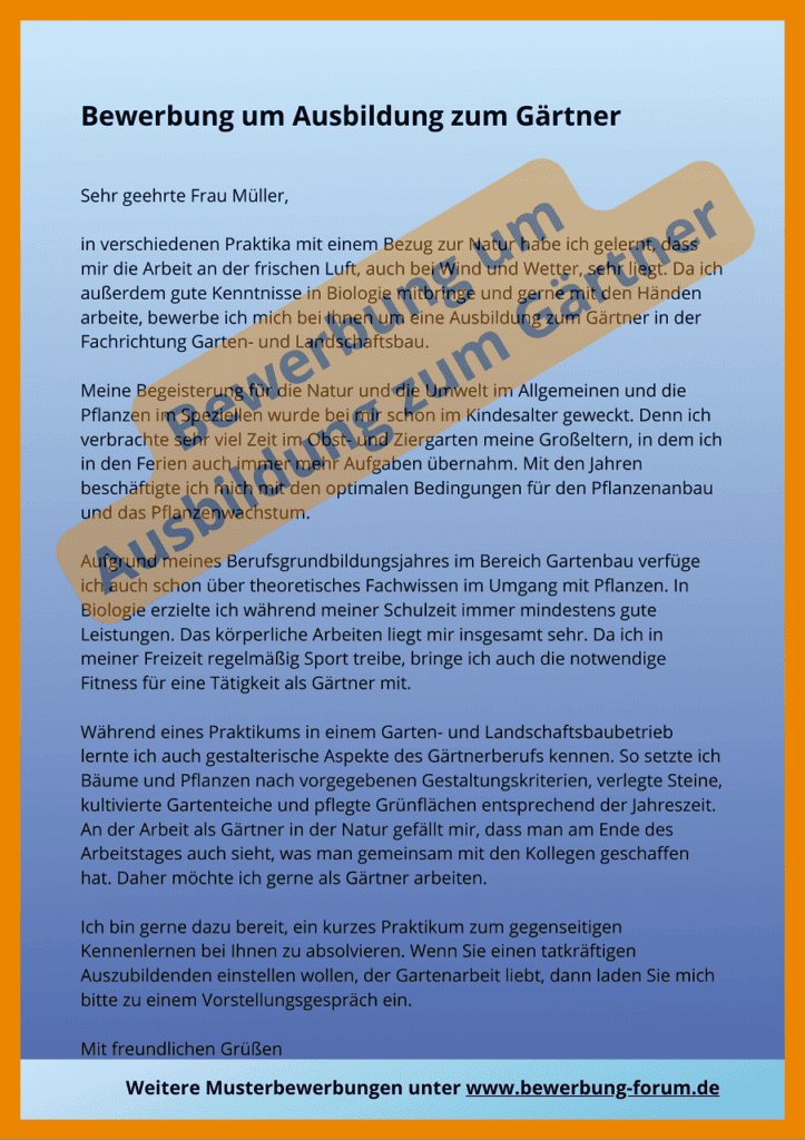 Bewerbung Gärtner Ausbildung Anschreiben