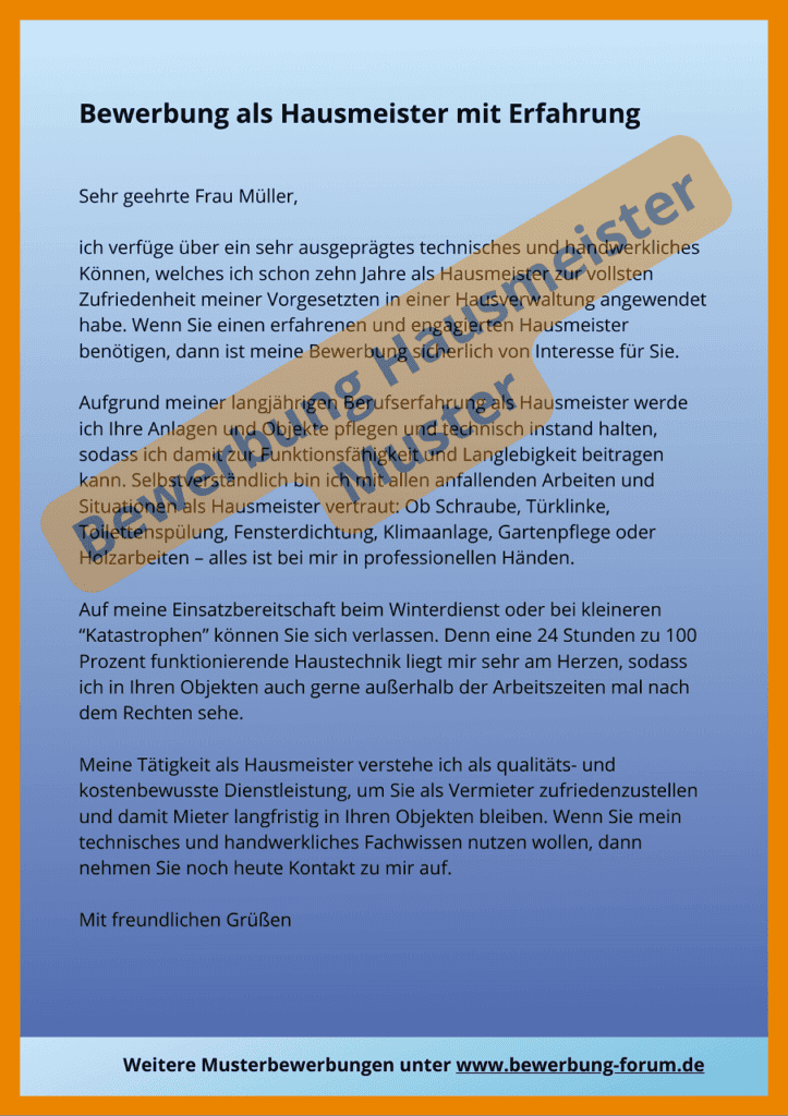 Bewerbung Hausmeister Muster Anschreiben PDF