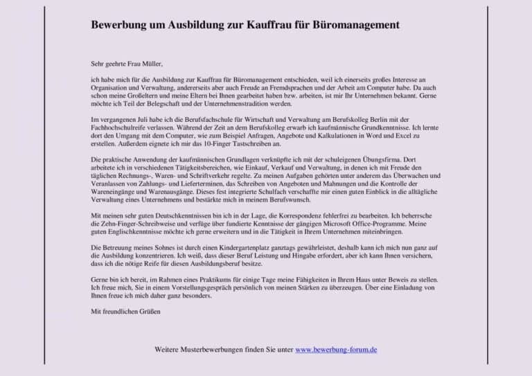 ᐅ Kauffrau für Büromanagement Bewerbung Muster ️