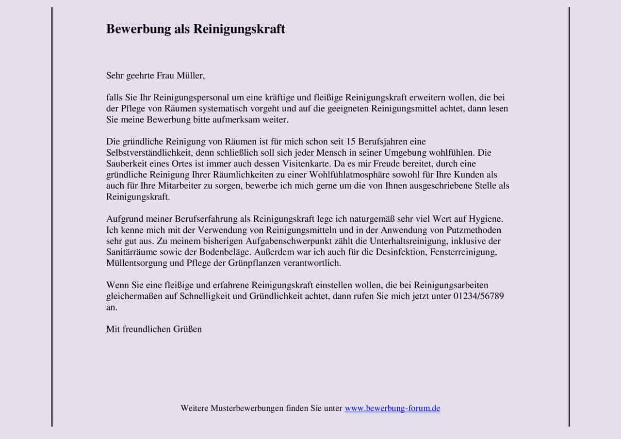 Bewerbung Reinigungskraft => Muster für Anschreiben [PDF]