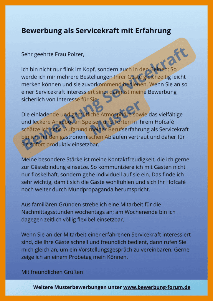 Bewerbung Servicekraft Muster mit Erfahrung