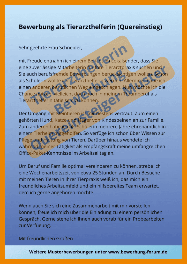 Bewerbung Tierarzthelferin Quereinsteiger Muster PDF