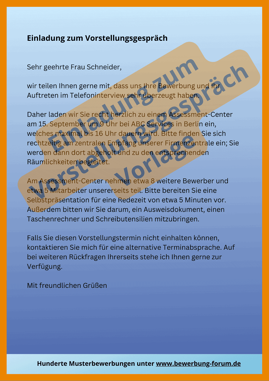 Einladung Zum Vorstellungsgespr Ch Muster Antworten