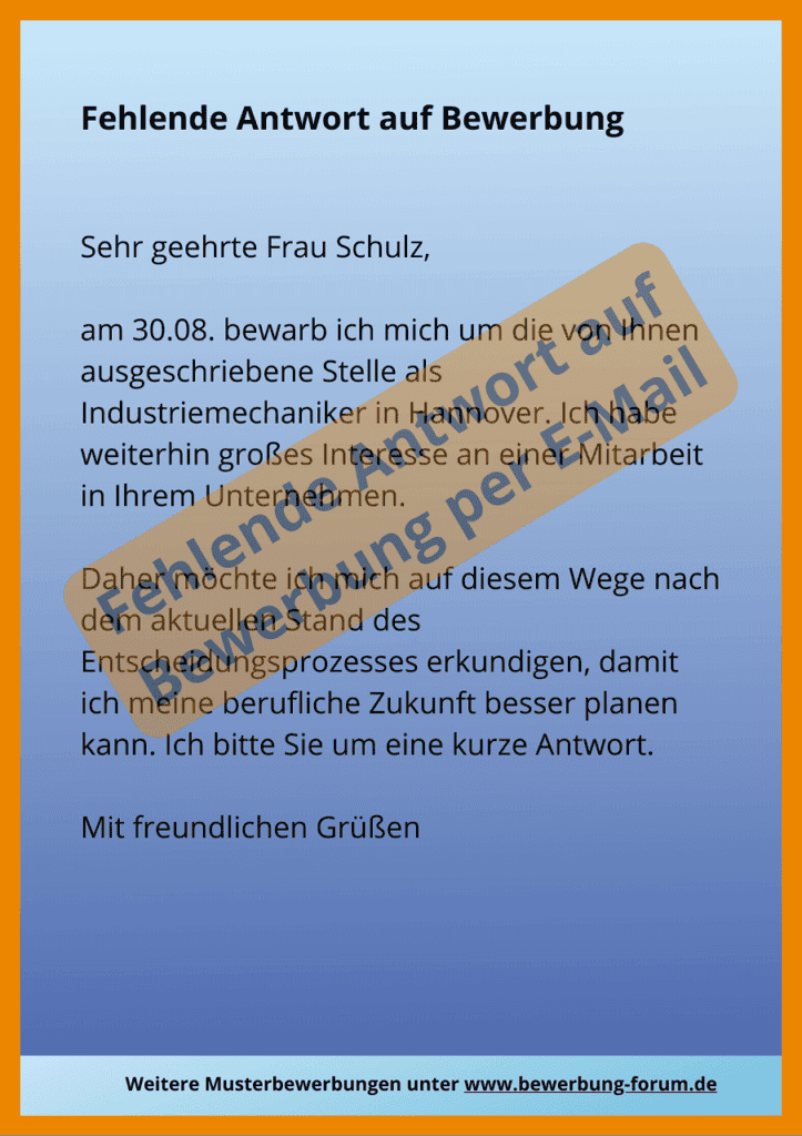 Fehlende Antwort auf Bewerbung Muster