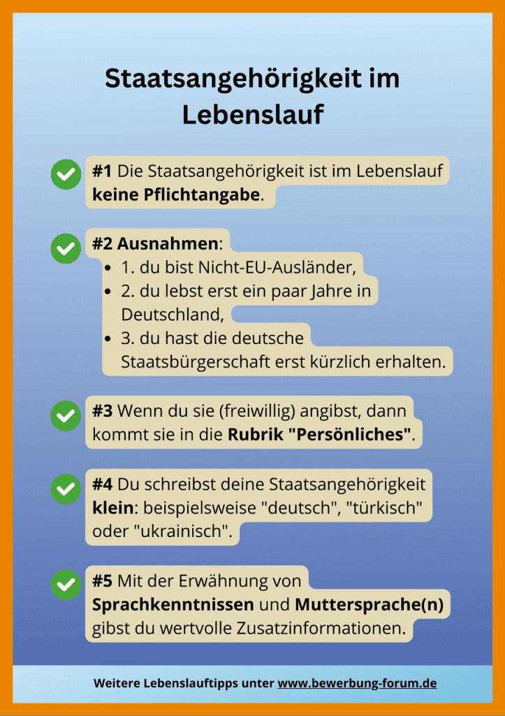 Staatsangehörigkeit im Lebenslauf angeben: Staatsbürgerschaft + Nationalität